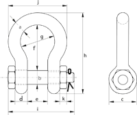 G-5263 Green Pin Super Safety Bow Shackles Technical Drawing